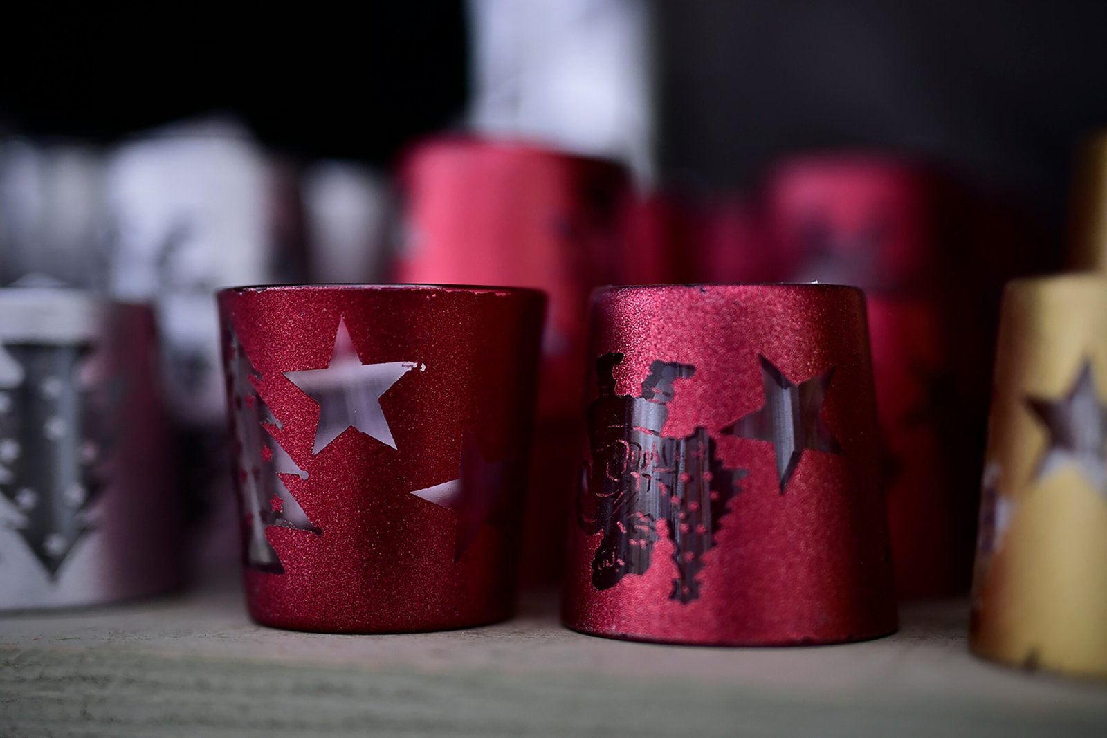 a close up of some cups on a table